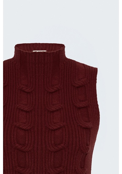 Sateen Örgülü Sıfır Kol Triko - Bordo-137846