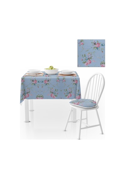 Çiçek Desenli Mint Gül Kurusu Kadife Dokulu 180x260 Masa Örtüsü
