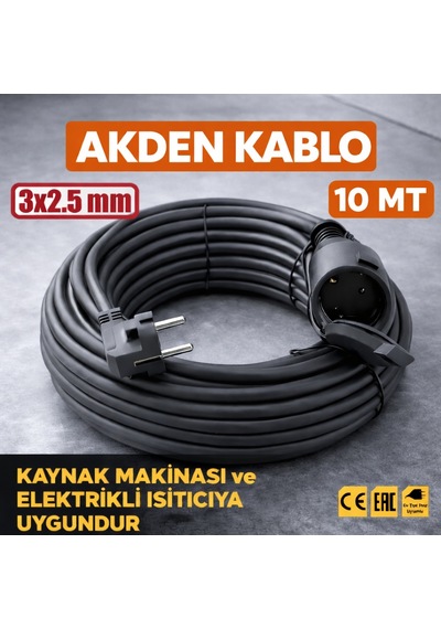 Kablo 10 Metre 3x2,5mm Uzatma Kablosu Tam Kesit Kaynak Makinası Kullanıma Uygundur 10 M