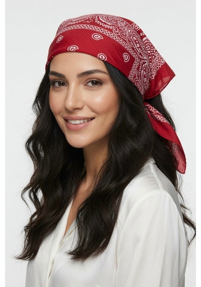 Mollycrush Unisex Kırmızı Şal Desenli Fular Günlük Saç Aksesuarı, Boyunluk Ve Outdoor Bandana Kırmızı