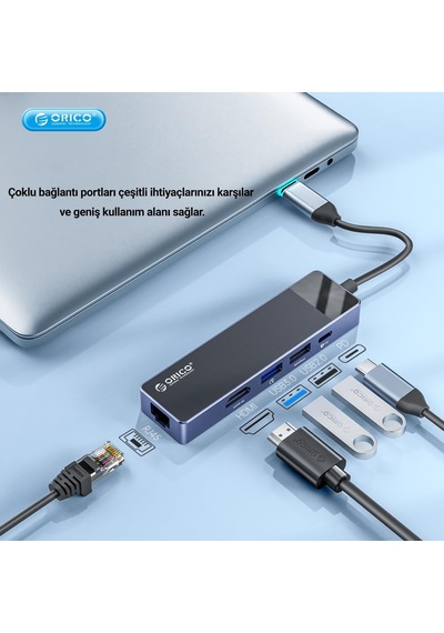 Tr Type-c Pd100w 4k 30hz Hdmı 3.5mm Jak Sd Tf Kart Okuyucu 3 Usb Portlu Hub Çoklayıcı