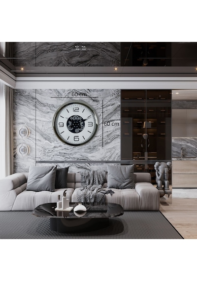 Krom Modern 60 Cm Çarklı Duvar Saati 11