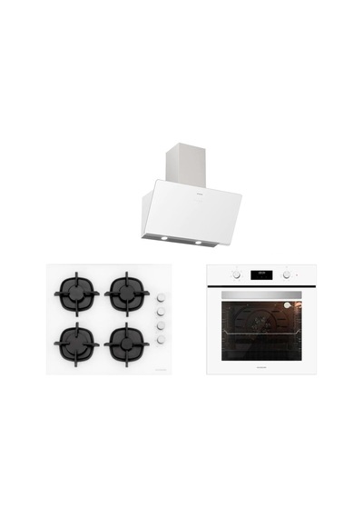 Silverline BO6502W02 - CS5343W01 - 3457 Soho 60 Beyaz Cam Ankastre Set