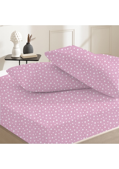 %100 Pamuklu Çift Kişilik Lastikli Çarşaf 180x200+25 50x70 Yastık Kılıfı 2 Adet Pembe - Beyaz