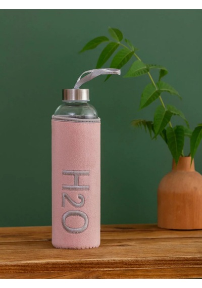 H2o Peluş Kılıflı Cam Matara 600 Ml Pembe