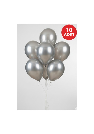 10 Adet Metalik Gri Parıltılı Metalik Balonlar Parti & Kutlama Paketi Diğer