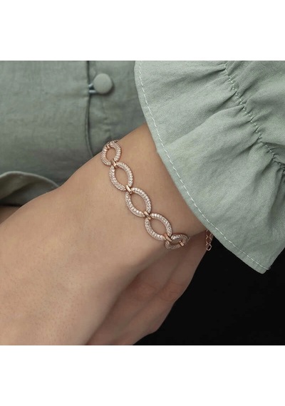 Gümüş Rose Oval Taşlı Bayan Bileklik Gümüş