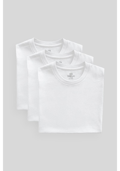 Tommylife Standart Fit Basic O Yaka 3lü Paket Beyaz Erkek T-shirt 87911 Beyaz