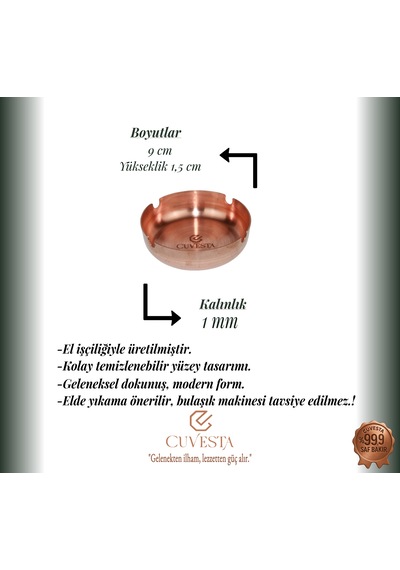 Cuvesta Modern El Yapımı Dekoratif Bakır Küllük