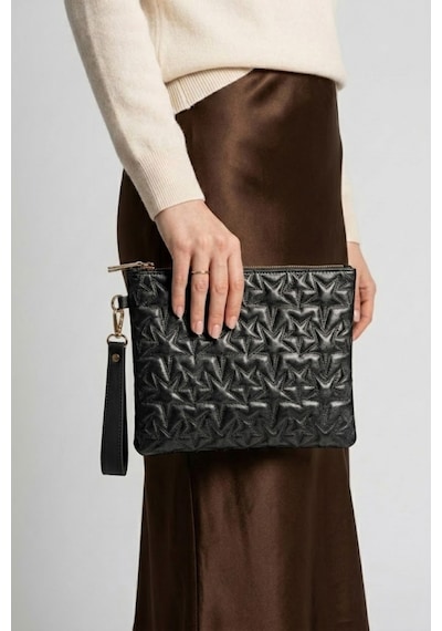 Gl-003 Yıldız Dikişli Kadın El Çantası Clutch Çanta Omuz Çantası Çapraz Çanta Pörtföy Çanta Siyah