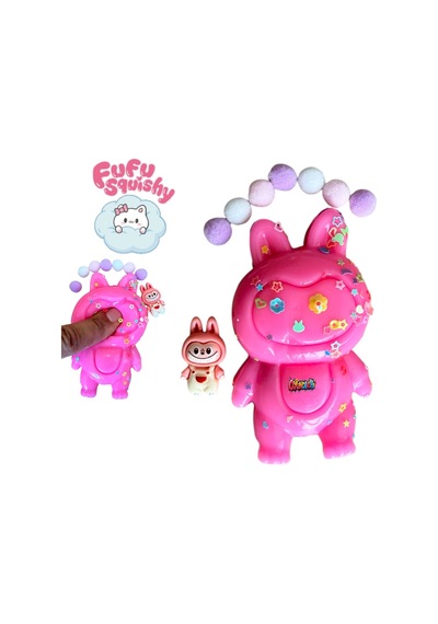 Fufu Squishy Labubu Pullu Figür Sukuşi Stres Sıkma Oyuncak Pembe 9 Cm