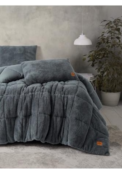 Box Çift Kişilik Peluş Yorgan Seti Gri 195x215 Cm Tarçın 195 X 215 Diğer