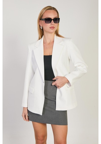 Barrels And Oıl Kadın Tek Düğmeli Blazer Ceket - Beyaz Beyaz