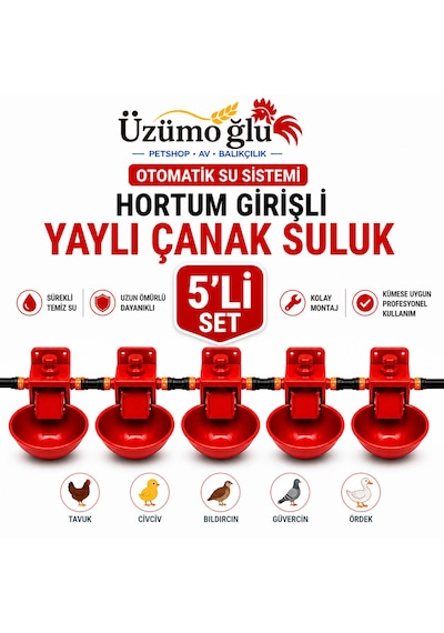 5 Adet Hortum Girişli Yaylı Çanak Suluk Otomatik Tavuk Civciv Suluk Sistemi