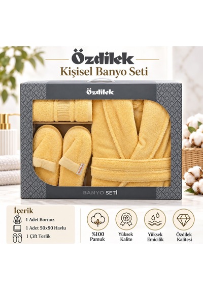 Özdilek Colourist B.sarısı Kişisel Banyo Bornoz Seti L Beden Sarı