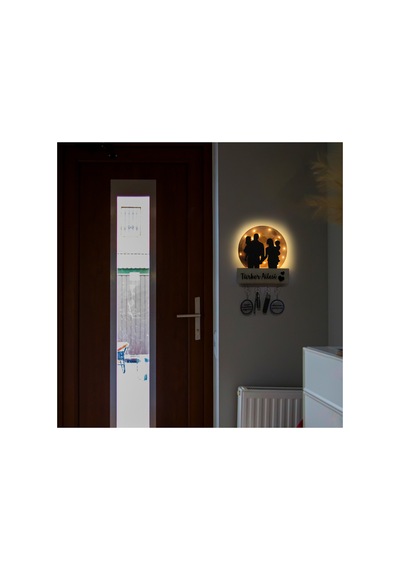Işıklı Pleksi Dolunay Kişiselleştirilebilir Dekoratif Biblo Family 4 Kişilik Aile Anahtar Askılığı Sarı - 740034972