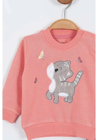 Mai Bella Kedi Desenli Uzun Kol Pamuklu Sweat Kot Pantolonlu Kız Bebek Alt Üst Takım Kız Bebek İkili Takım 2li Yavruağzı Mai Bella Kedi Desenli Uzun Kol Pamuklu Sweat Kot Pantolonlu Kız Bebek Alt Üst Takım Kız Bebek İkili Takım 2li Yavruağzı