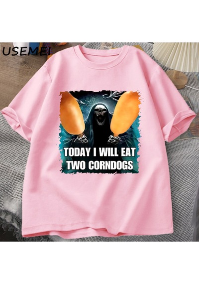 Flood Of Style Kötü İskelet Meme T Shirt Kadın Erkek Bugün Ben İki Mısır Köpekler Yiyecek Tshirt Boy Pamuk K Pembe