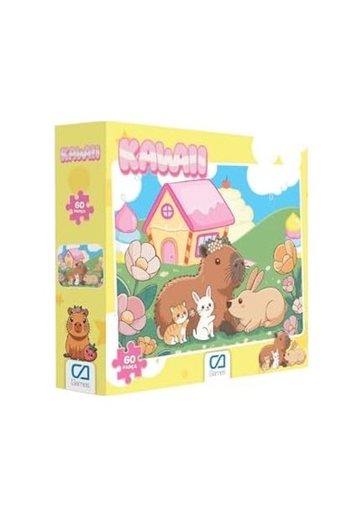 Kawaii Capybara Ve Sevimli Dostları Desenli 60 Parça 34x24cm Çocuk Puzzle Yapboz Serisi