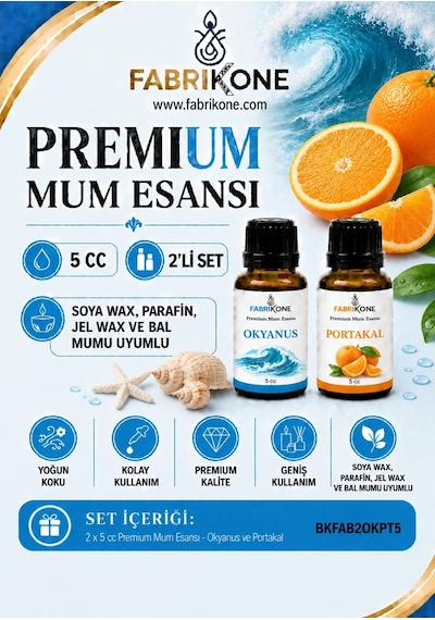 Premium Mum Esansı 5 Cc 2'li Set - Okyanus, Portakal - Soya Wax, Parafin, Jel Wax Ve Bal Mumu Uyumlu Bkfab2okpt5 Karışık