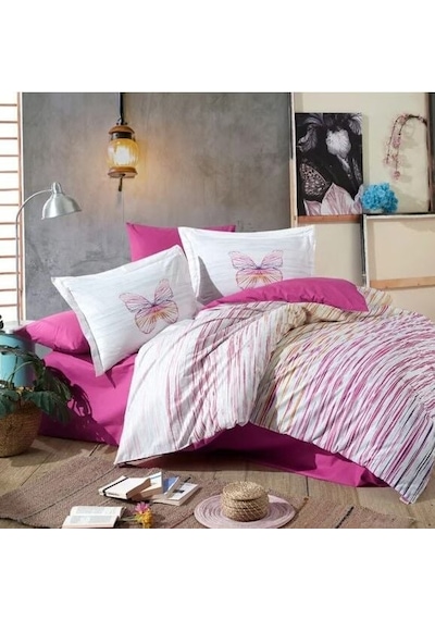 Hobby Kingsize Poplin Nevresim Eldora Fuşya Çok Renkli
