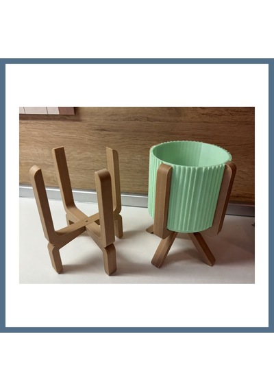 Buradabulabilirsin 3d Baskı Ayaklı Çizgili Saksı - Bej Standlı Dekoratif Saksı - Mint Bbz