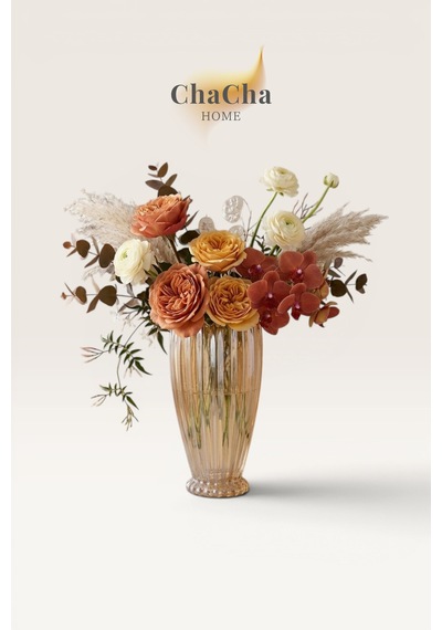 Chacha Home Kristal Dekoratif Cam Vazo Modern Salon & Konsol Aksesuarı 22x11 Cm Bal