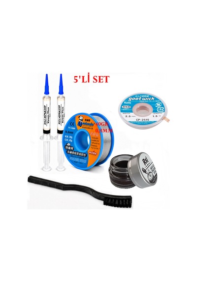 Lehimleme Seti 0,8 Mm 40 Gr Lehim Teli 2 Li Flux Cp-2515 Lehim Fitili Havya Ucu Temizleme Kremi Fırça Seti St17
