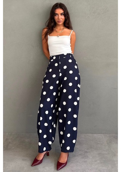 Madmext Lacivert Puantiyeli Beli Lastikli Balon Kadın Pantolon Mg2886