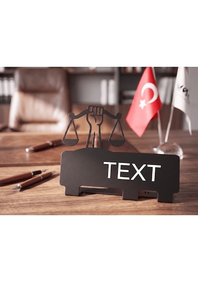 Kişiye Özel Hediyelik Ofis Için Hukuk Çalışanlarına Özel Adalet Tasarımlı Metal Masaüstü Isimlik Siyah