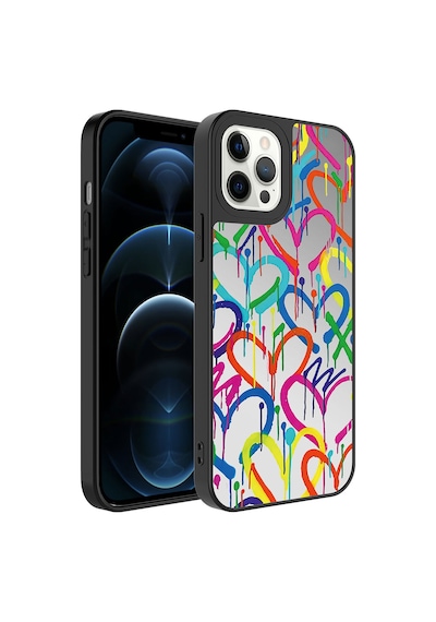 Apple Uyumlu iPhone 12 Pro Uyumlu Aynalı Desenli Kamera Korumalı Parlak Zore Mirror Kılıf-kalp Kalp -