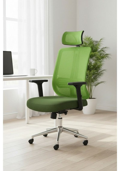 Upstyle Poyraz Başlıklı Fileli Ergonomik Çalışma Koltuğu Yeşil Krom Koltuk 66 125 65 Cm