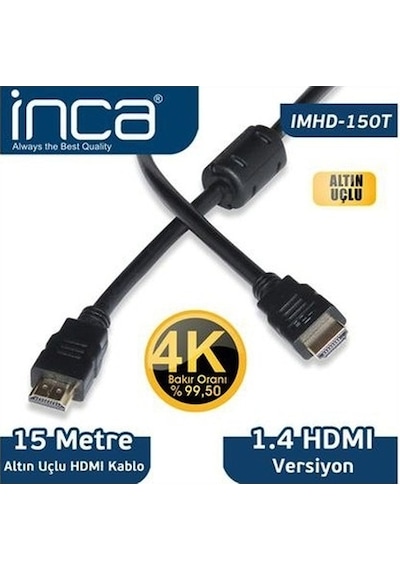 Inca Hdmı 15Metre Imhd-150T Hdmı Hdmı 1.4V Kablo 4K Altın Uçlu Si