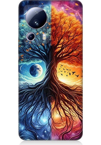 Xiaomi Mi 13 Lite Uyumlu Hayat Ağacı Ve Gece Gündüz Desenli Silikon Kılıf Çok Renkli