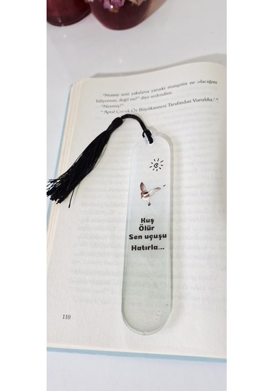 Kitap Ayracı, Şiir Temalı, Siyah Püsküllü, Şeffaf Reçine