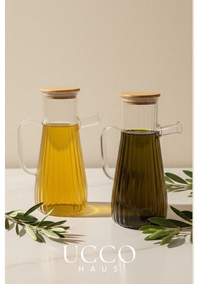 900 Ml Bambu Kapaklı Vakumlu Borosilikat Cam Yağlık Sirkelik Sürahi Yağdanlık Krem