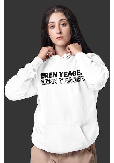 Sevbano Attack On Titan Eren Yeager Anime Sırt Baskılı Unisex Oversize Pe beyaz