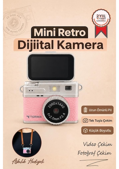 Mini Dijital Kamera 2k Flip Ekranlı Selfie Video Vlog Kamerası Cmr49 Pembe