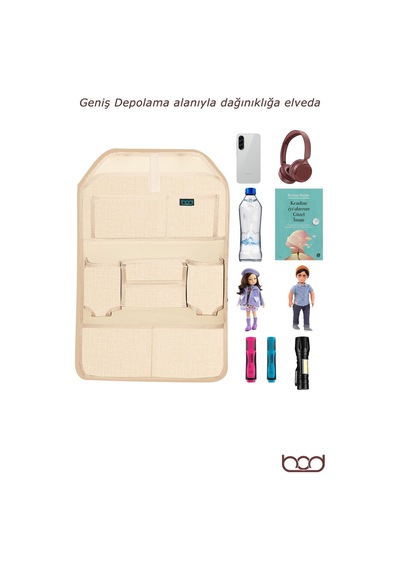 Bod Lux Linen Serisi Keten Koltuk Arkası Düzenleyici Araç İçi Organizer Bej
