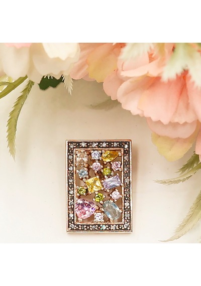 Renkli Zirkon Taşlı Dikdörtgen Kolye Rose - Gold -  Gümüş