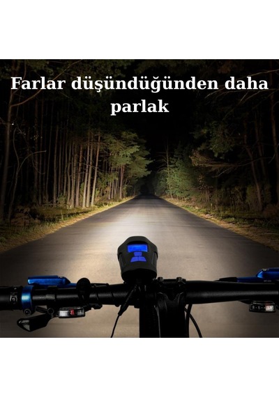 Lcd Ekran Şarjlı Bisiklet Işığı Hız Göstergeli Korna
