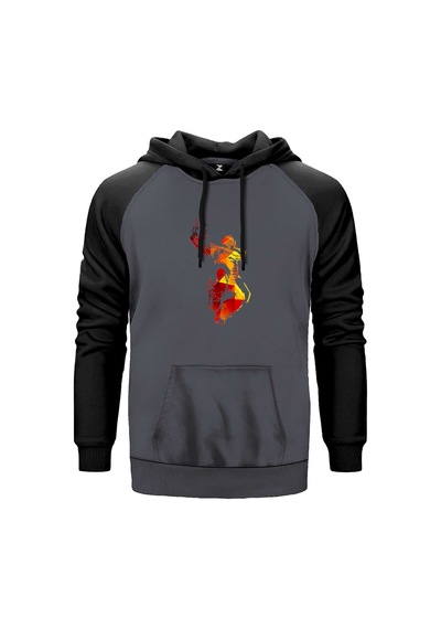 Red Basketball Silhouette Gri Renk Reglan Kol Sweatshirt Gri