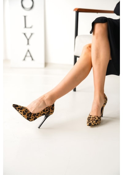 Divolya Oli Leopar 11 Cm Topuklu Günlük Kullanım Stiletto Leopar