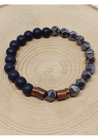Hematit & Oniks Taşı 8mm Unisex Tasarım Bileklik Hawaii Model 52 Çok Renkli