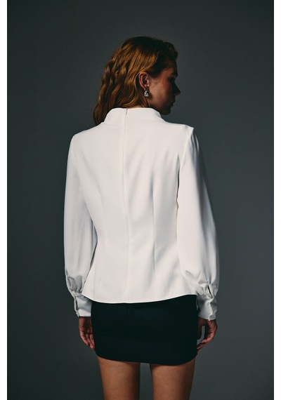 Sateen Ön Aksesuarlı Bluz - Ekru-136743 Ekru