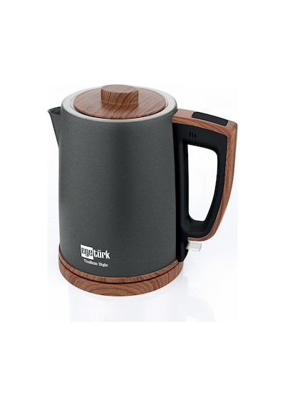 Egetürk TeaDem Style Ahşap Görünümlü Çay Makinesi Çaycı 2000W 1.7L Kettle 1.2L Demlik 304 Çelik Gövde Antrasit