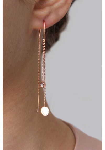 925 Ayar Gümüş Rose Pullu Zincir Küpe - 12041401 Rose Gold