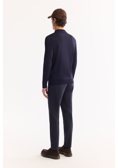 Avva Erkek Lacivert Polo Yaka Fermuarlı Rayon Tüylenmeyen Dokulu Triko Regular Fit Kazak A52y5019