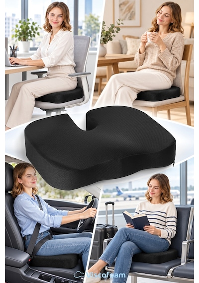 Viscofoam Ortopedik Oturma Minderi Hemeroid Kuyruk Sokumu Coccyx Oturma Minderi Visco Minder Siyah