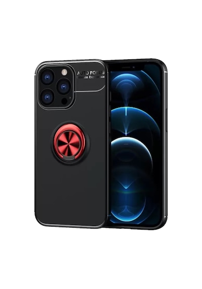 Newface Apple İphone 13 Pro Max Kılıf Range Yüzüklü Silikon - Siyah-kırmızı